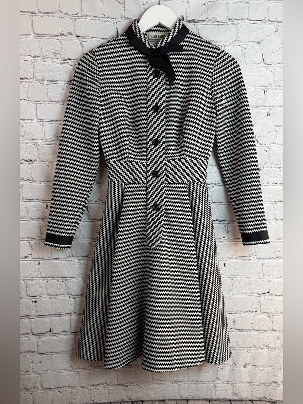VINTAGE Jane Andre Classic Black and White Houndstooth Fit-and-Flare Dress XXS